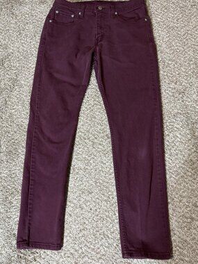 Levi's 512 Jeans Mens 30x32 Maroon Purple Slim Taper Stretch Denim Five Pocket